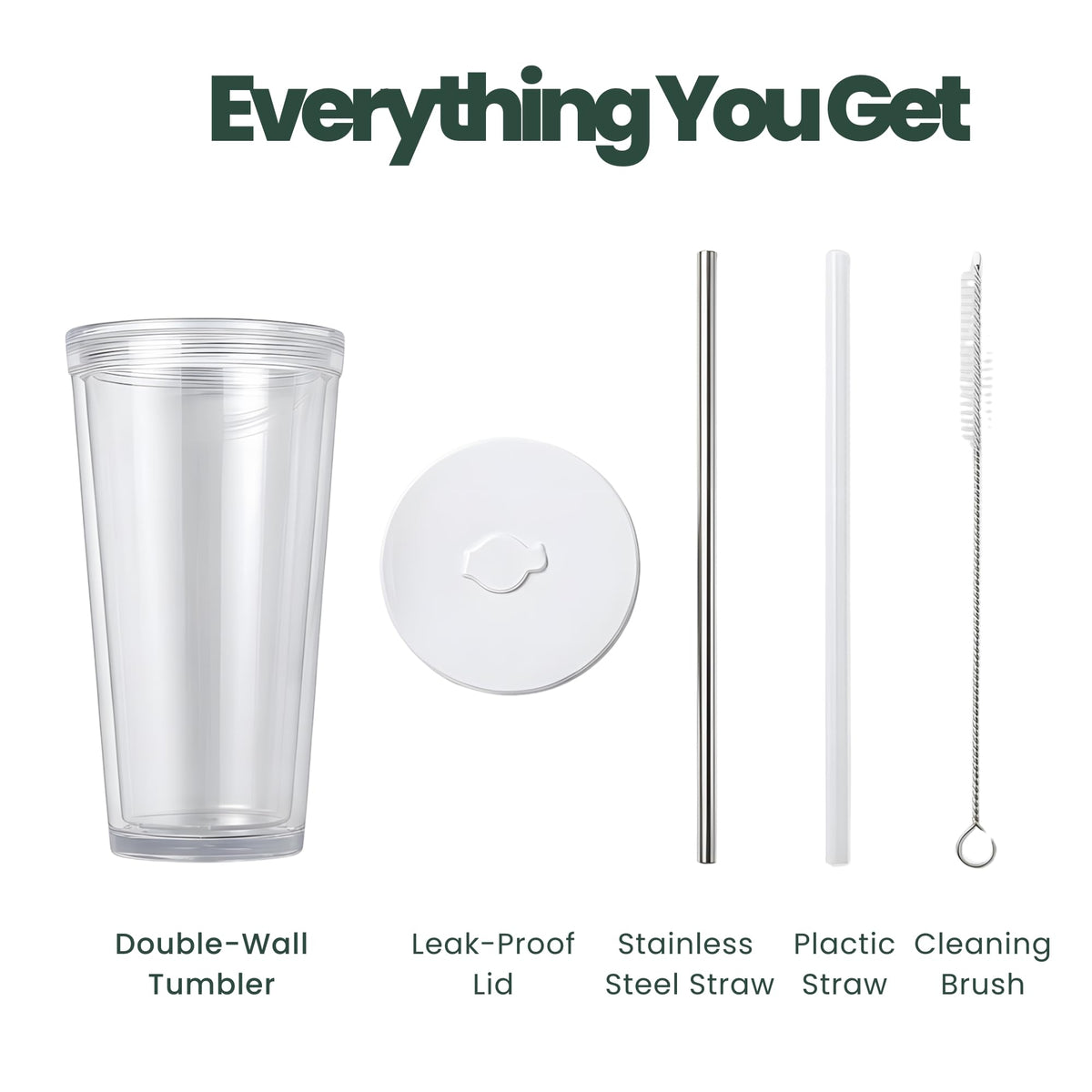 24 oz BPA-Free Double-Wall Insulated Plastic Tumbler with Lid and Straw A5472