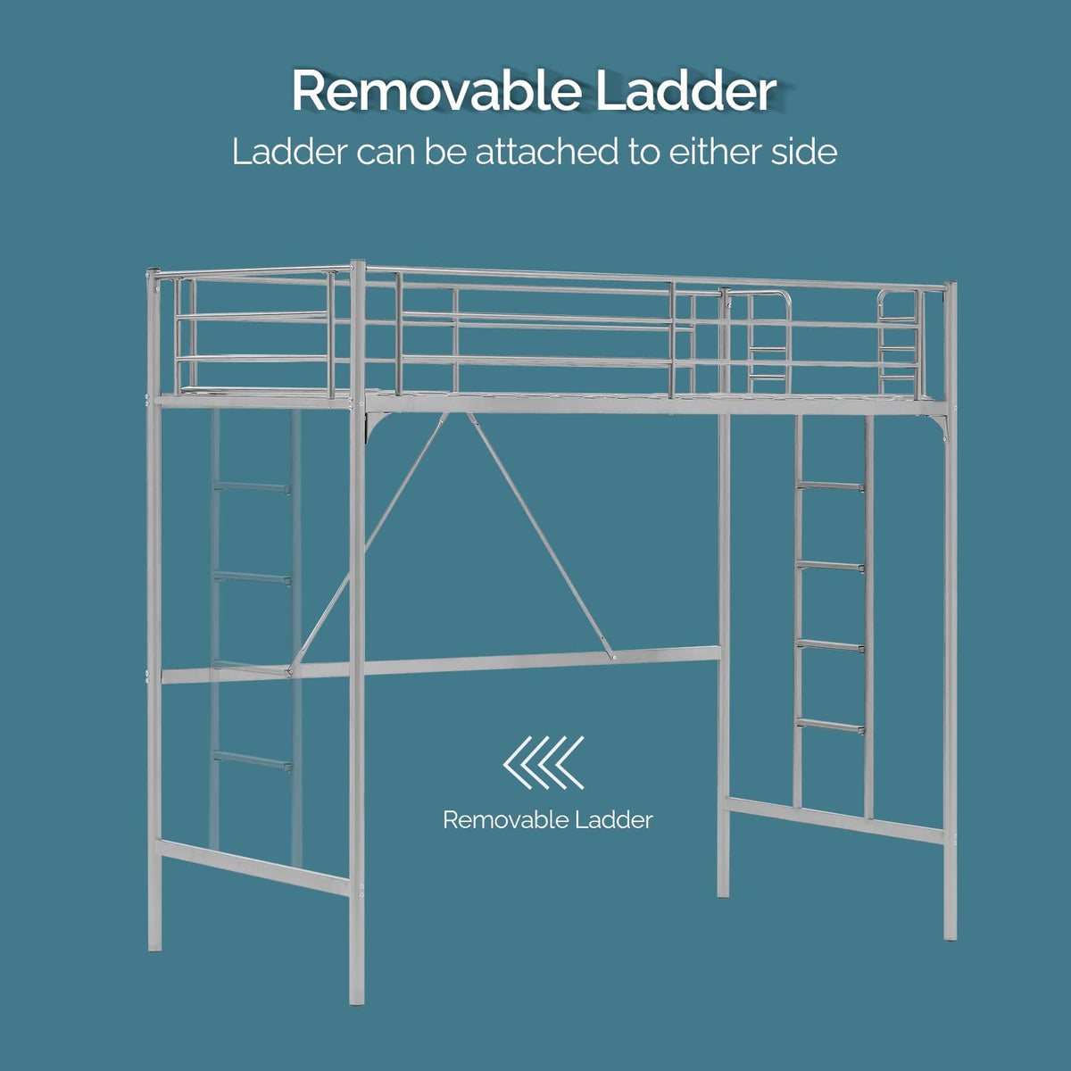 71 Inches Tall Twin Size Metal Loft Bed with Ladder and Safety Guard Rails, Gray N391337