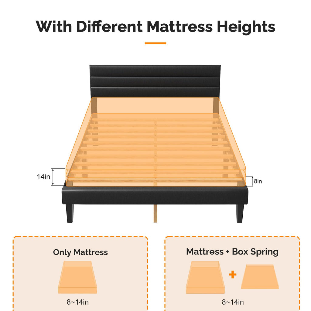 Full Faux Leather Upholstered Platform Bed Frame with Adjustable Headboard U464289