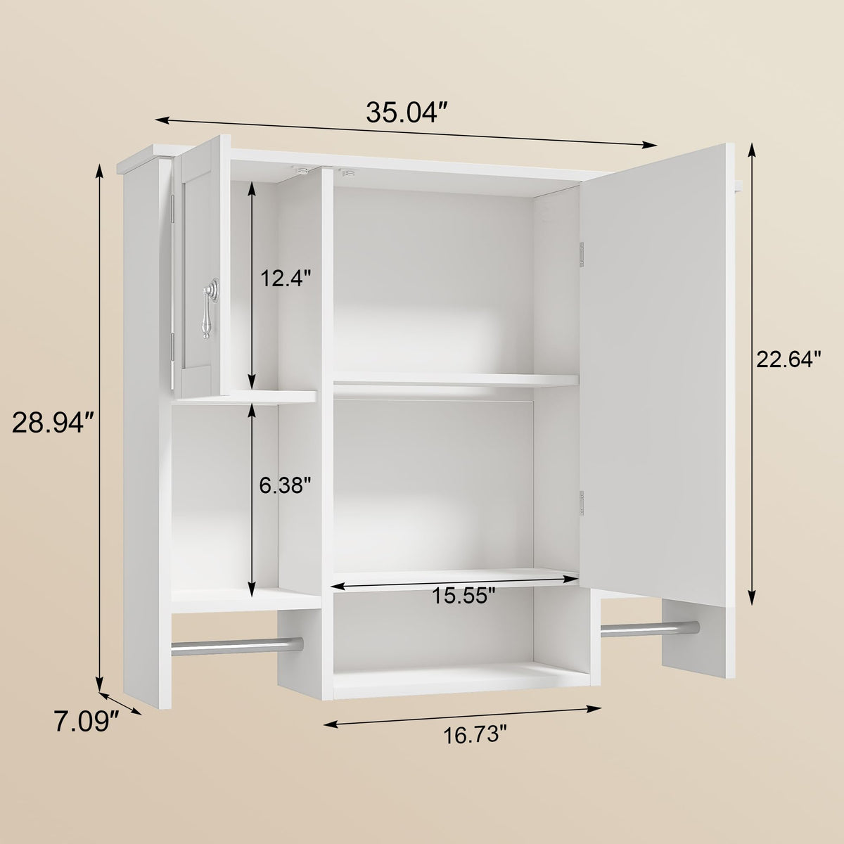 Large White Wall Mounted Bathroom Cabinet with Mirror M7868