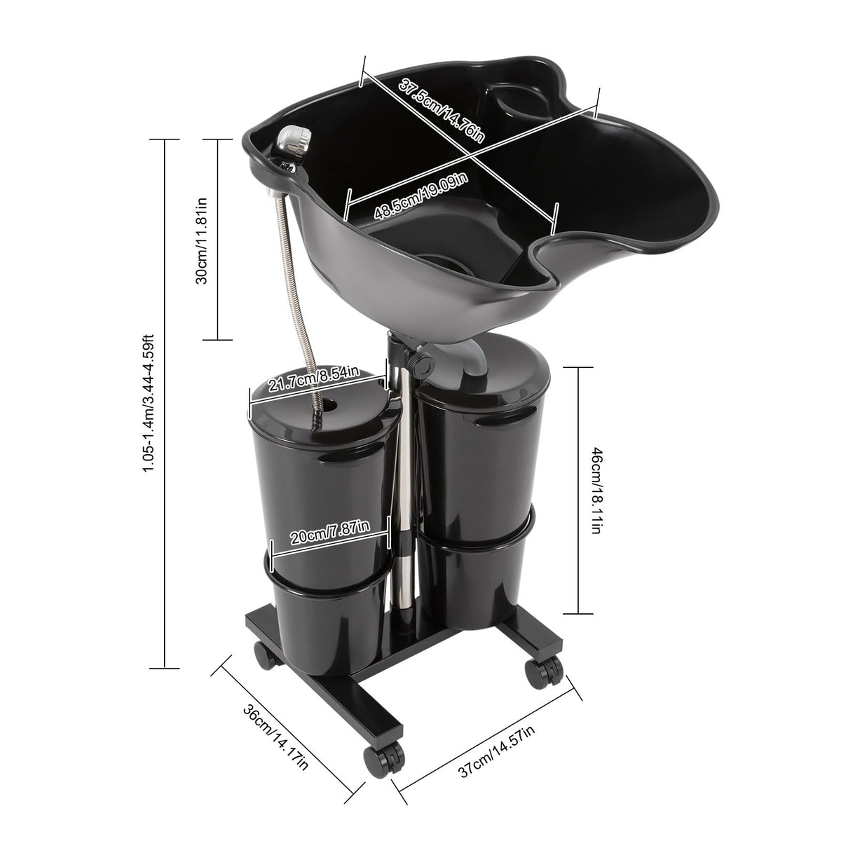 Portable Height and Angle Adjustable Shampoo Basin with 2 Water Buckets and 4 Wheels A117687