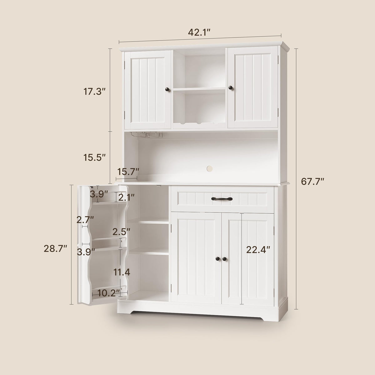 Tall White Kitchen Storage Cabinet with Door and Shelves B7465