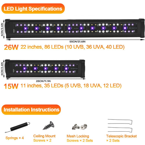 12" T5 UVB Reptile Light Fixture Kit + 11" LED UVB Reptile Light C84189