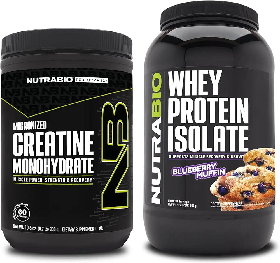 Unflavored Creatine Monohydrate and Blueberry Muffin Whey Protein Isolate Bundle K821319