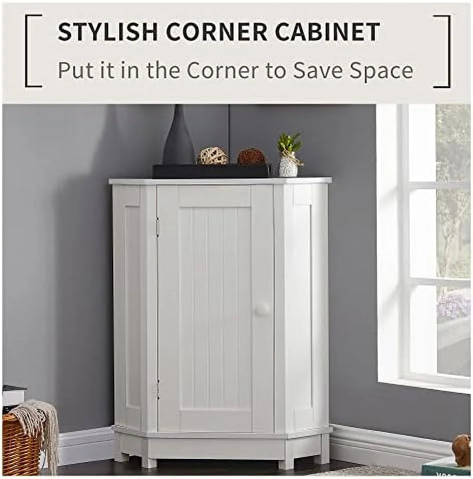 White Wood Corner Cabinet with Single Door and Shelves Z12951