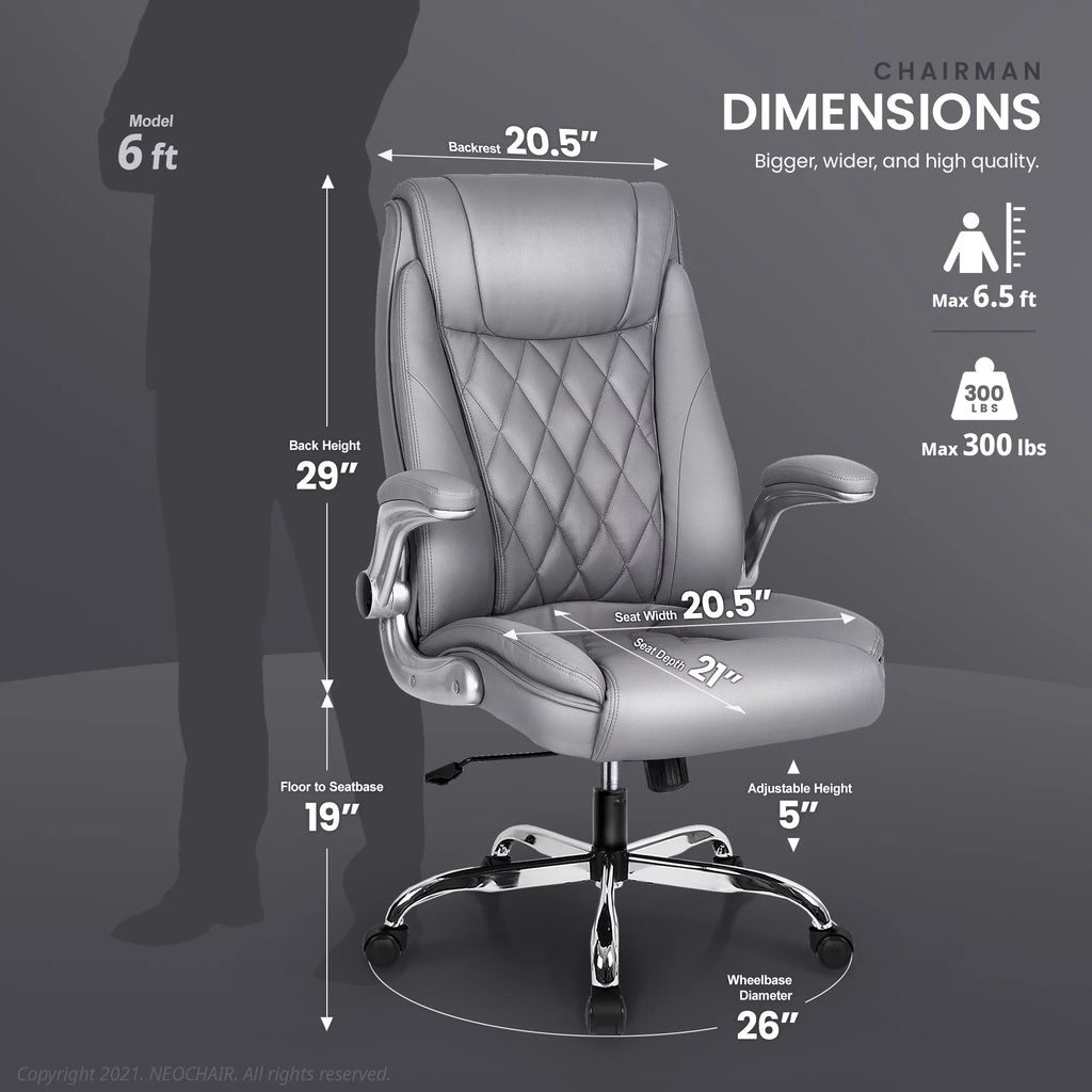 Gray Ergonomic High Back Leather Office Chair E8784