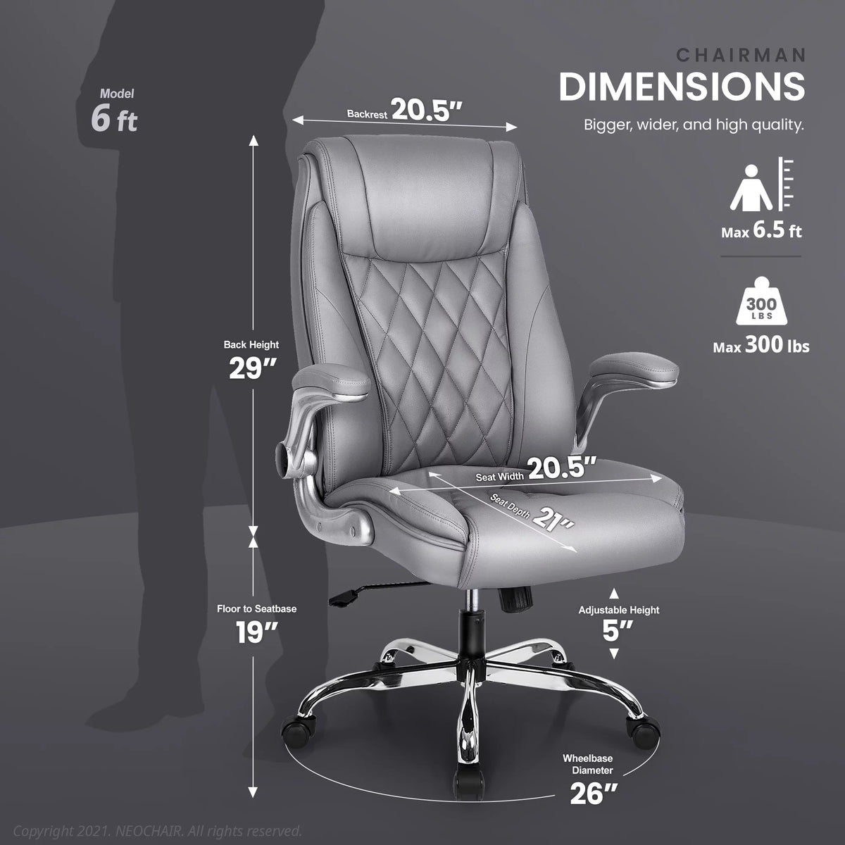 Gray Ergonomic High Back Leather Office Chair E8784