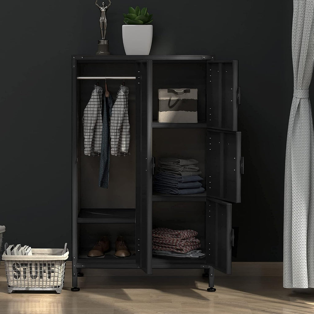 4 Door Lockable Black Metal Storage Cabinet with Shelves E371640
