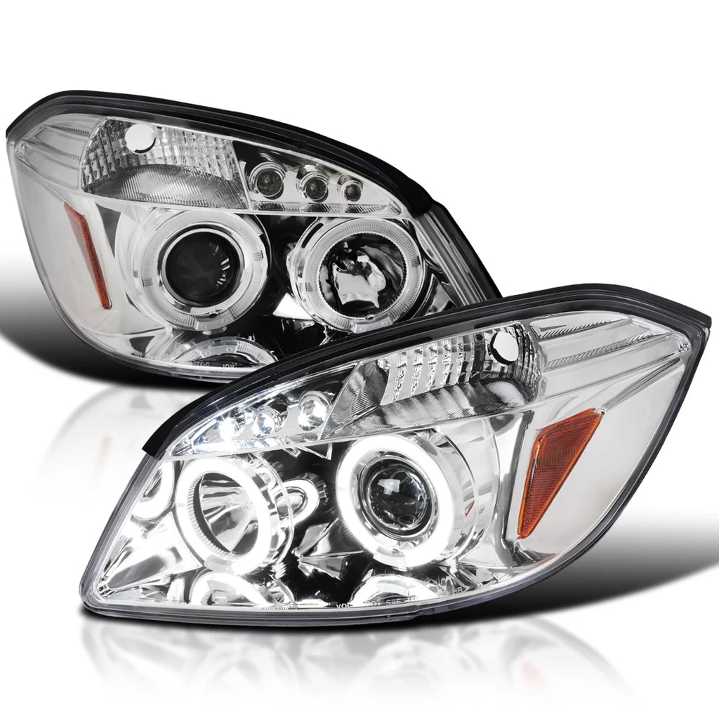 LED Halo Chrome Housing Clear Lens Projector Headlights Left + Right Pair I249909