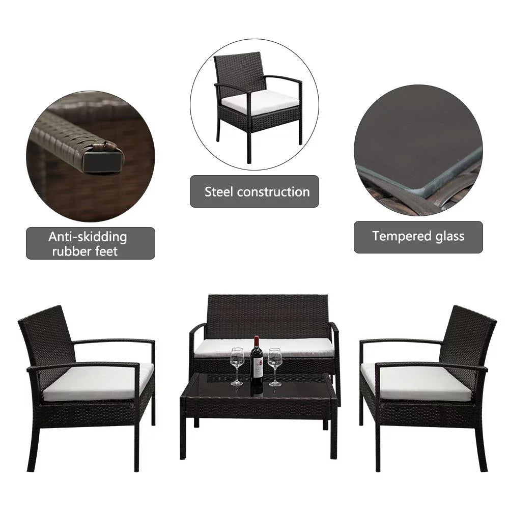 PE Rattan 4PCS Conversation Sofa Set with Cushions Brown I828