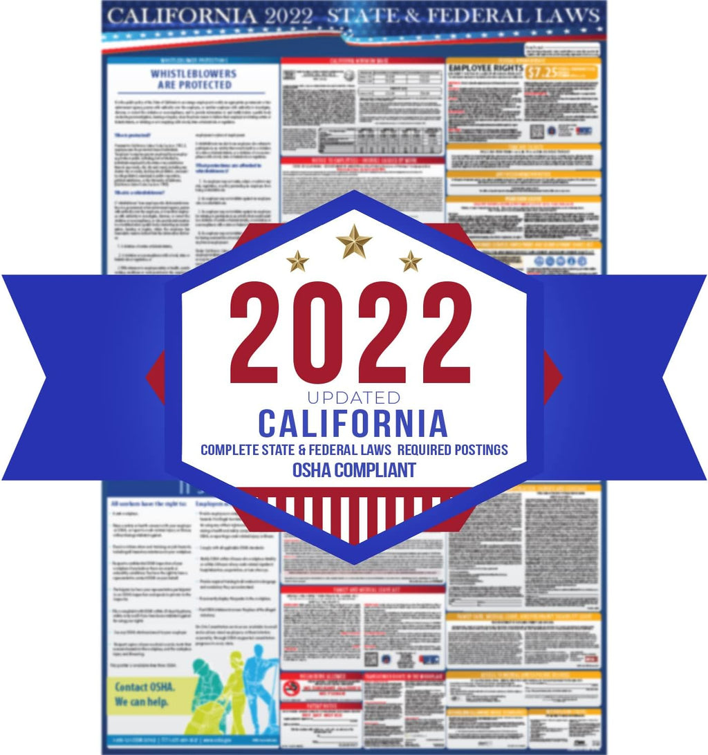 2022 California State and Federal Labor Laws Poster - OSHA Workplace Compliant 24 x 36 - All in One Required Posting (Combo) Pack of 2 B101003