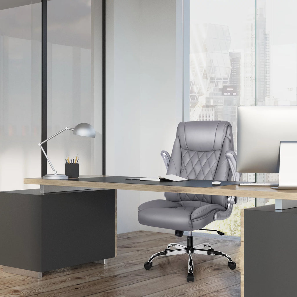Gray Ergonomic High Back Leather Office Chair E8784