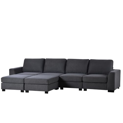Large U-Shaped Sectional Sofa with Removable Ottomans, Gray Polyester K71227