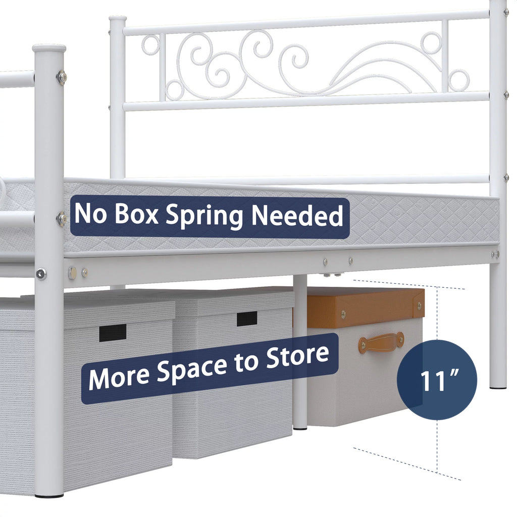 White Metal Twin Size Platform Bed Frame with Wave Headboard K187679