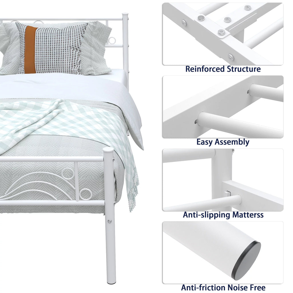 White Metal Twin Size Platform Bed Frame with Wave Headboard K187679