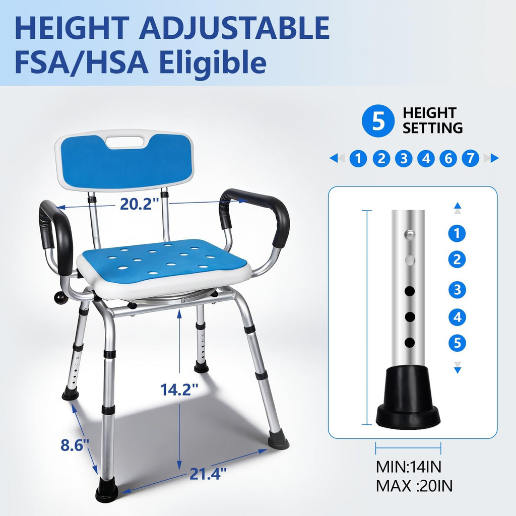 Swivel Shower Chair 500lbs Heavy Duty Adjustable K4455