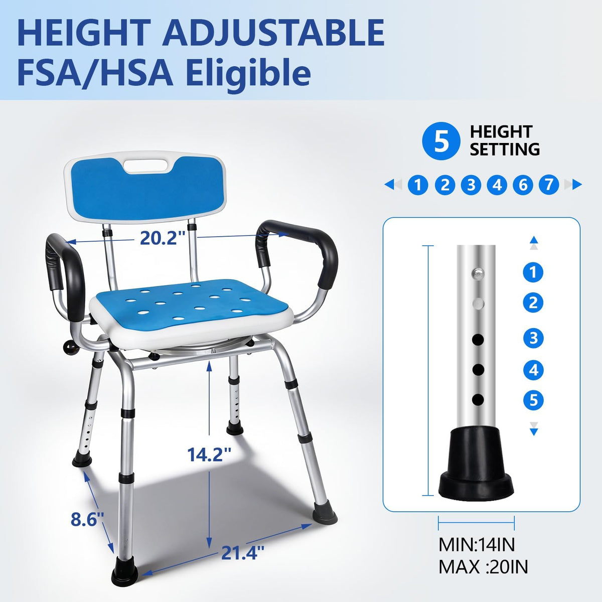 Swivel Shower Chair 500lbs Heavy Duty Adjustable K4455