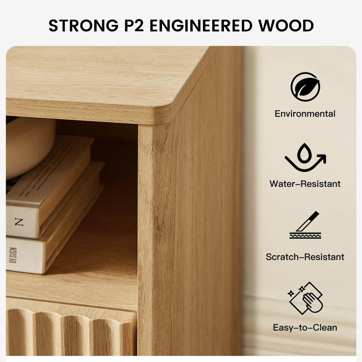 Fluted TV Stand with Storage Drawers and Open Shelf G883617