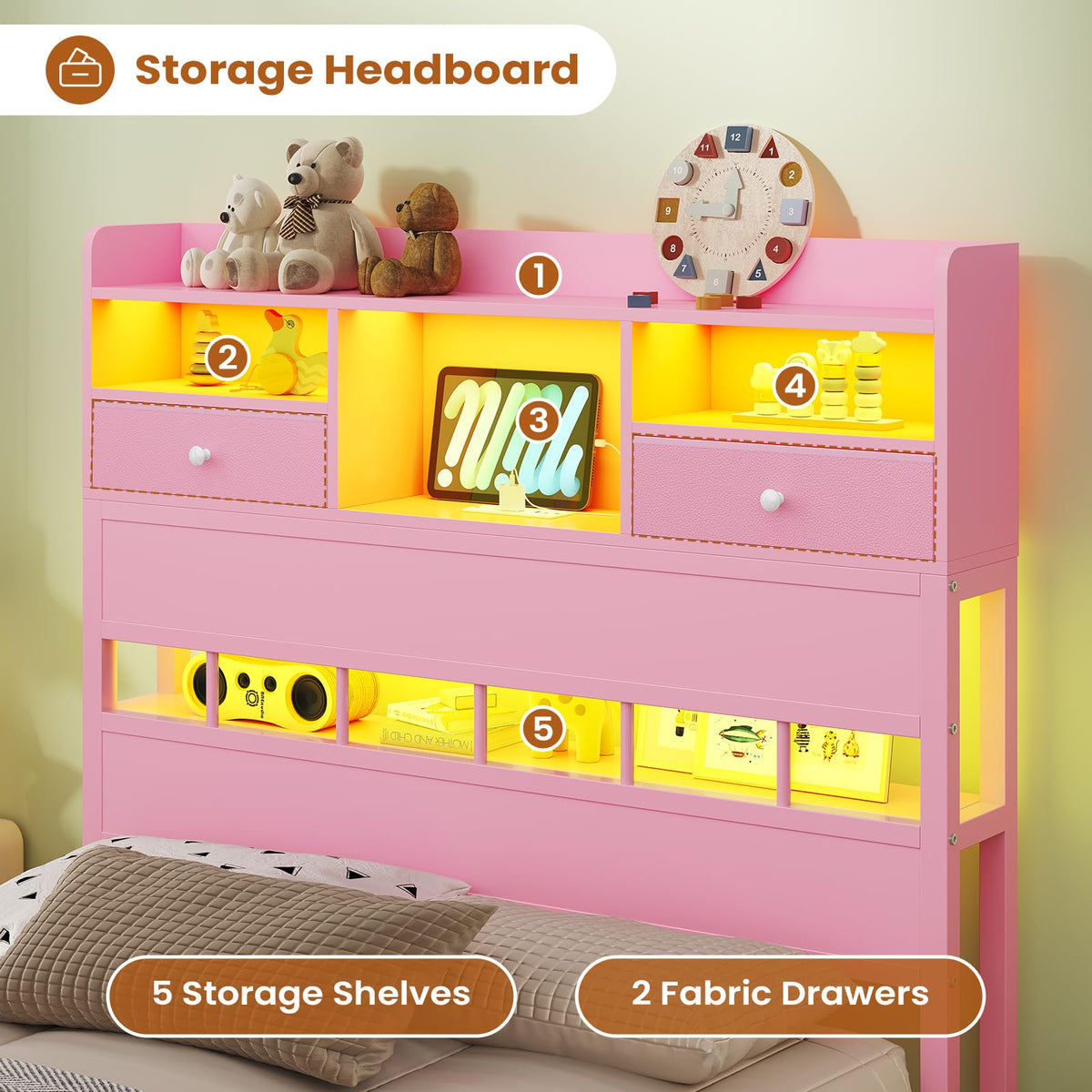 Twin Bed Frame with Storage Headboard E543