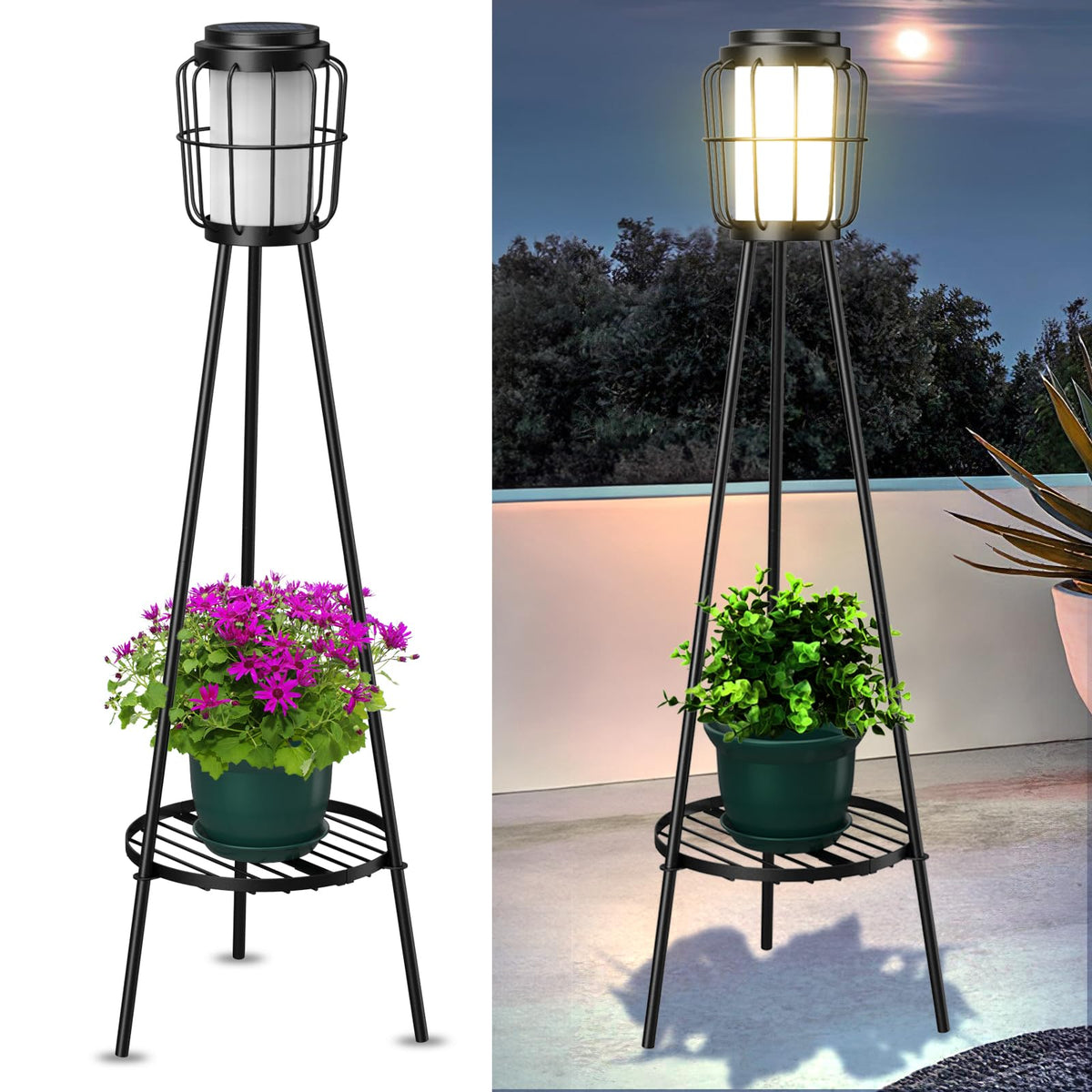 2 Pack Waterproof Solar Floor Lamp & Metal Planter Holder U31236