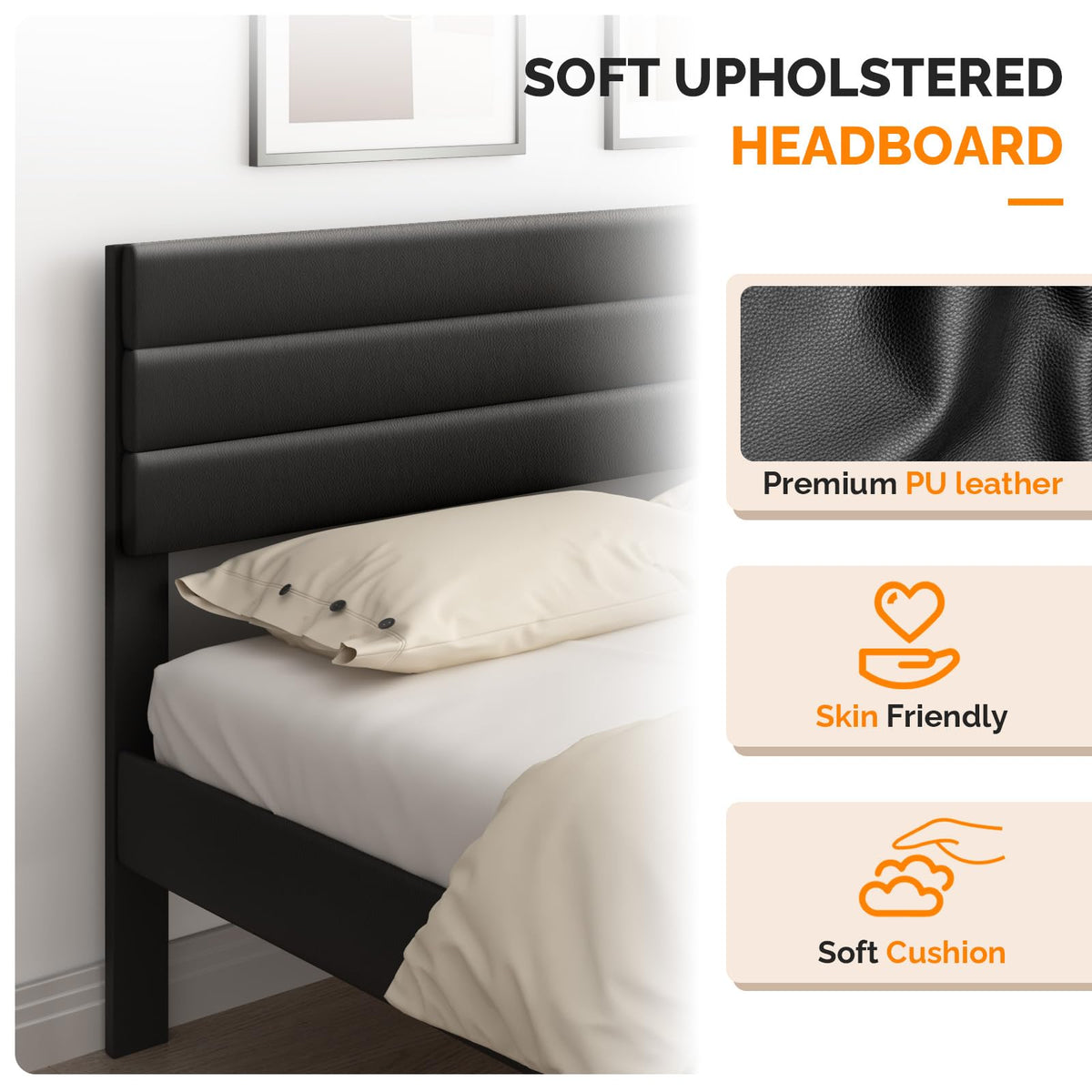 Full Faux Leather Upholstered Platform Bed Frame with Adjustable Headboard U464289