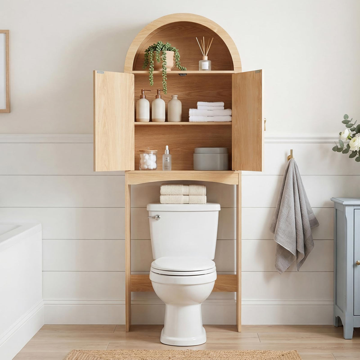 Arched Rattan Over the Toilet Storage Cabinet with Doors S166922