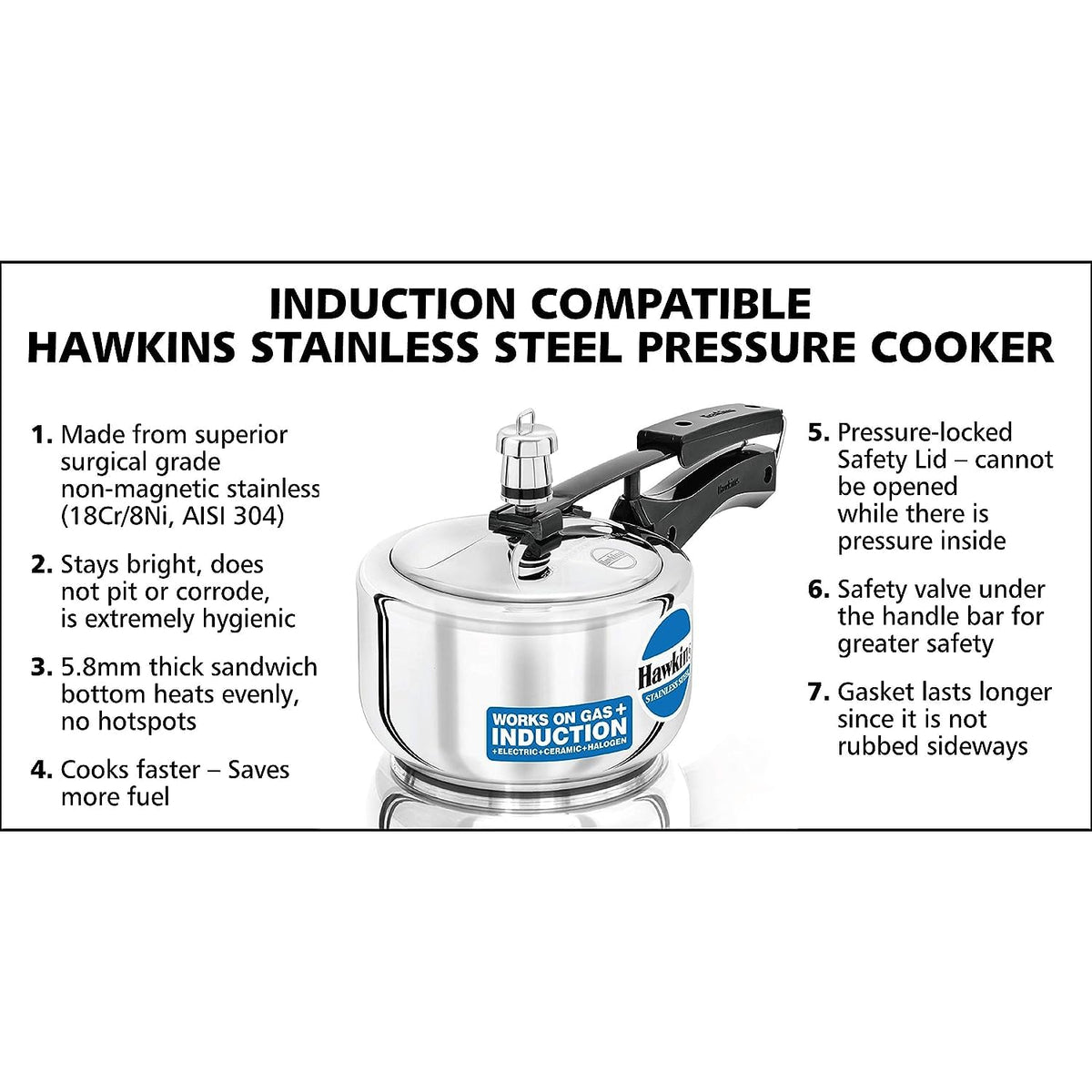 Stainless Steel Induction and Gas Compatible Pressure Cooker Combo Set, Silver (2 litre and 3 litre wide) B510