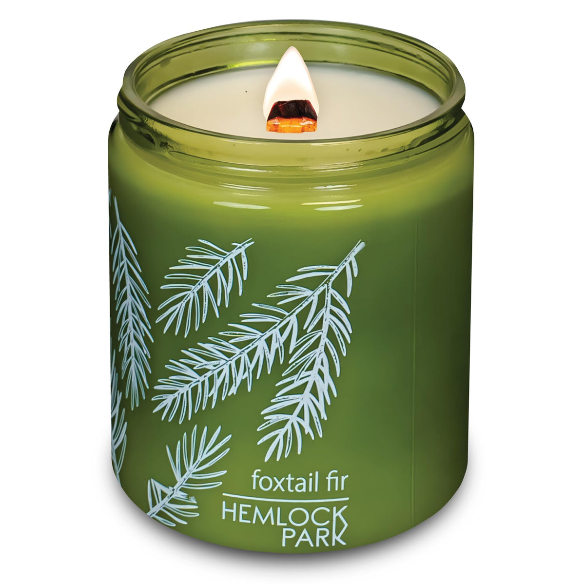 Green Glass Crackling Wood Wick Candle 8 oz B314459