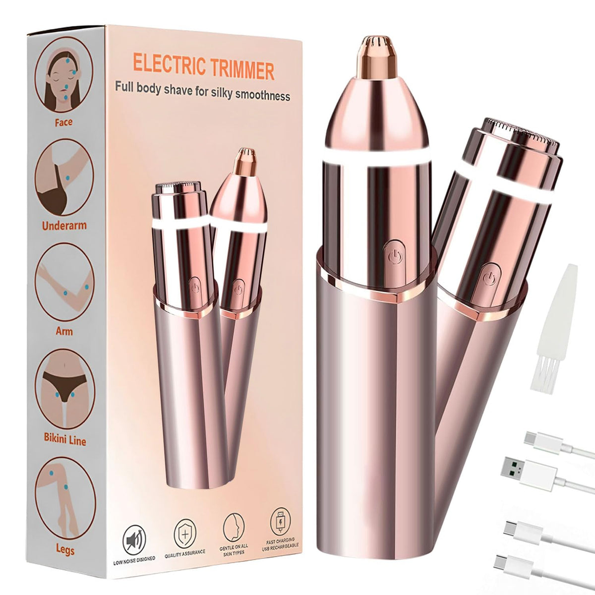 2 in1 Rechargeable Facial Hair Removal & Eyebrow Shaver with LED Light X182888