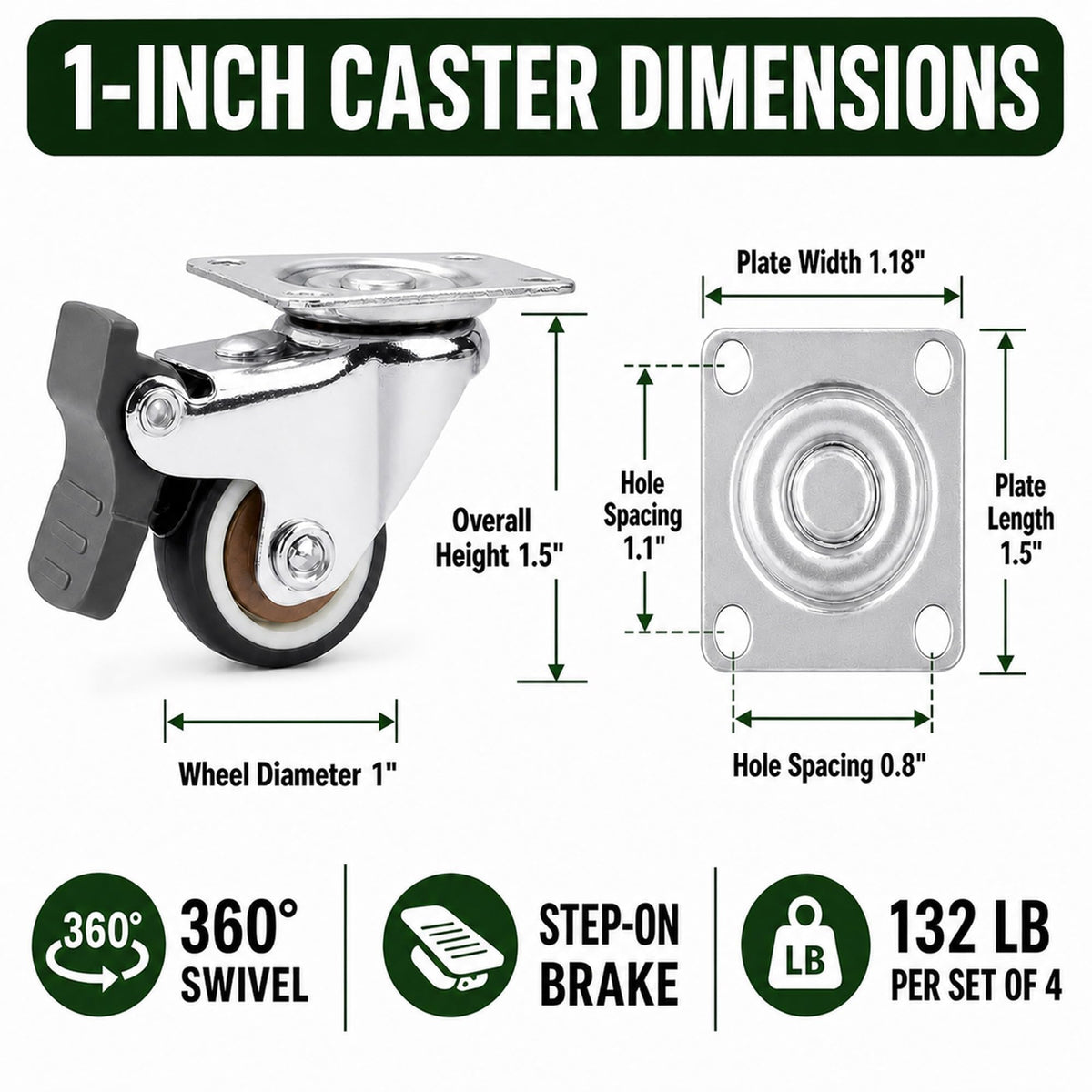 1 Inch Caster Wheels Set of 4 V471755