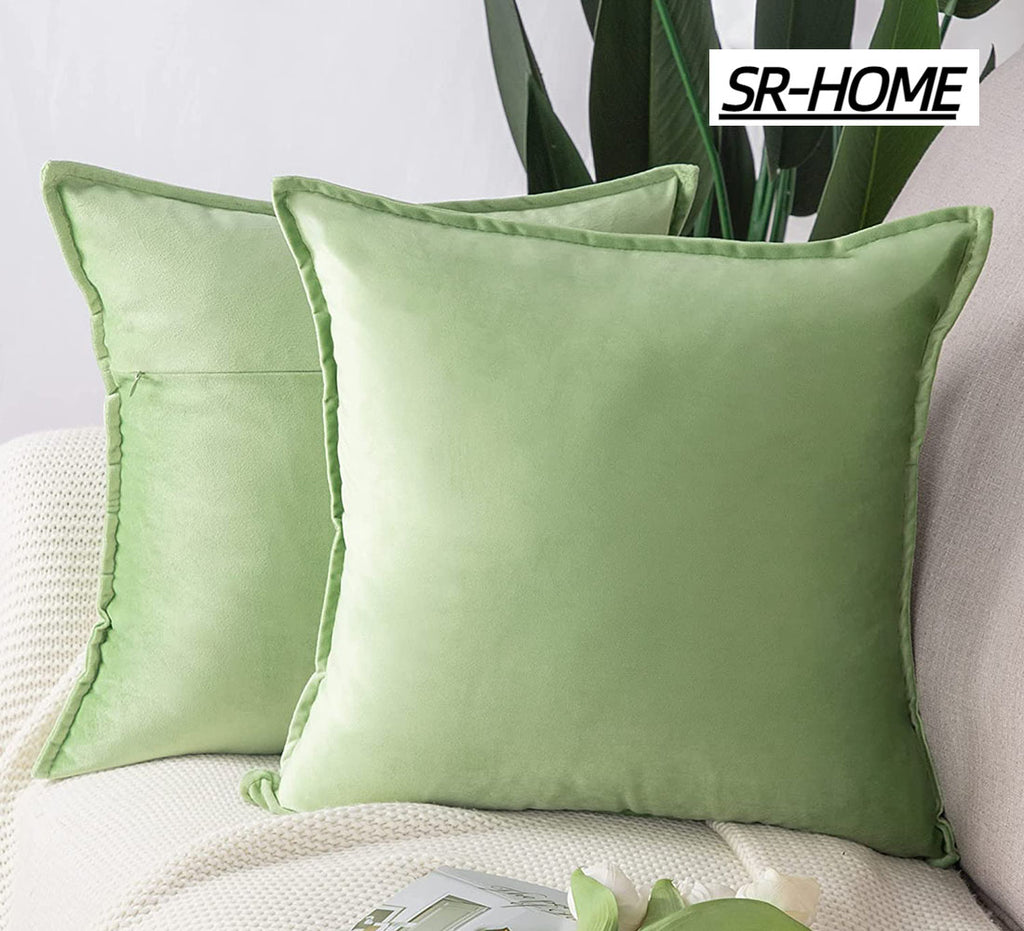 Set of 2 Velvet Decorative Throw Pillow Covers Square with Fringe Cushion Case M221831