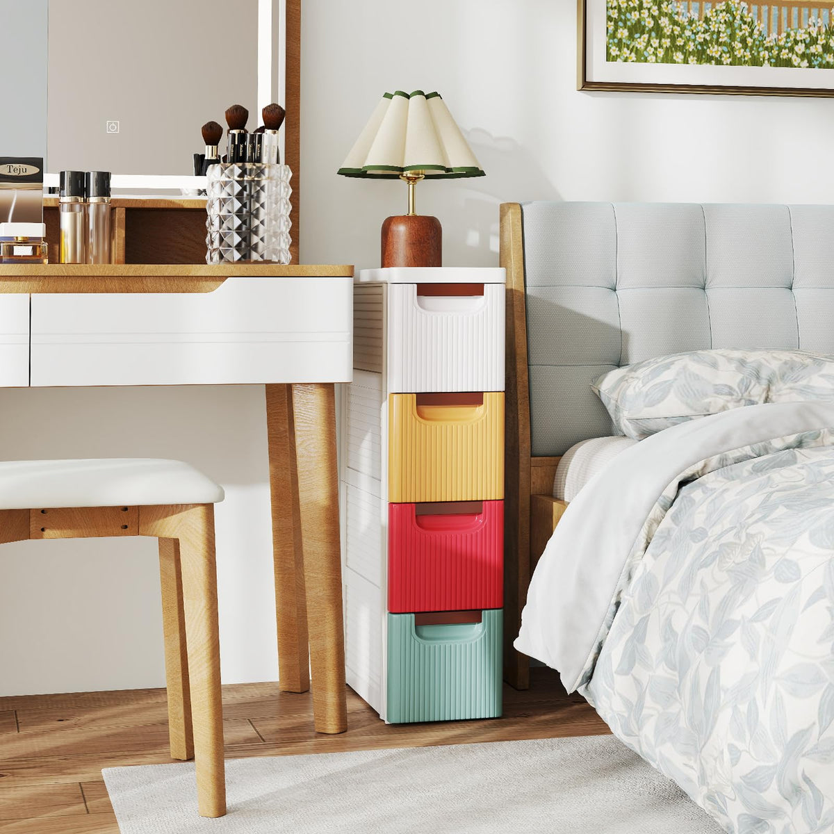 Multicolor 4 Drawer Narrow Plastic Dresser F256348