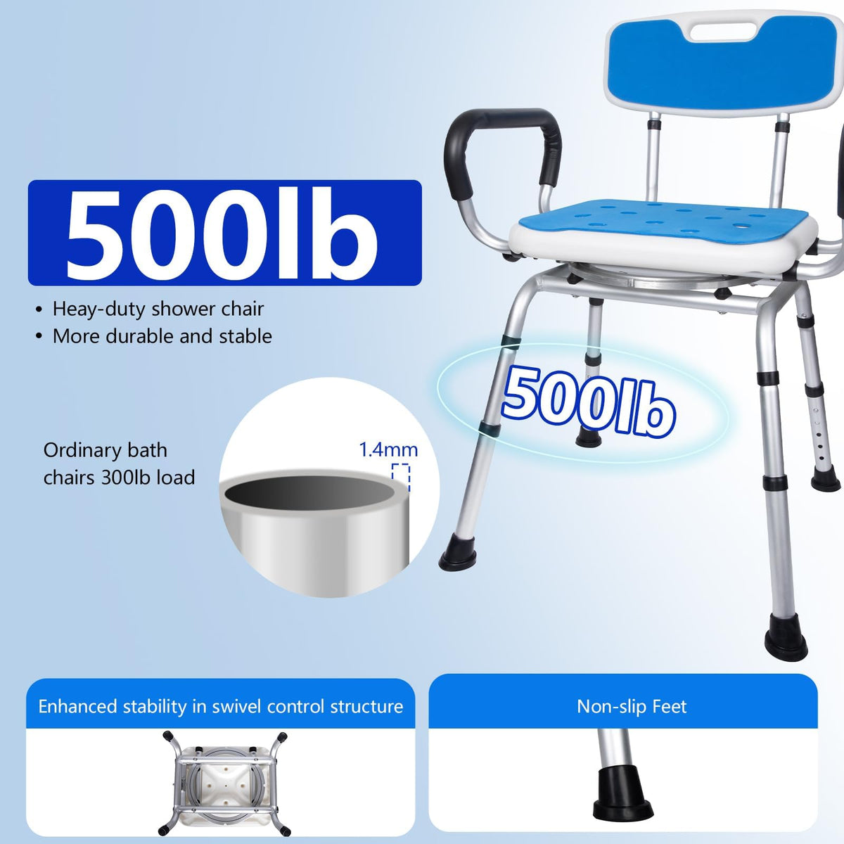 Swivel Shower Chair 500lbs Heavy Duty Adjustable K4455
