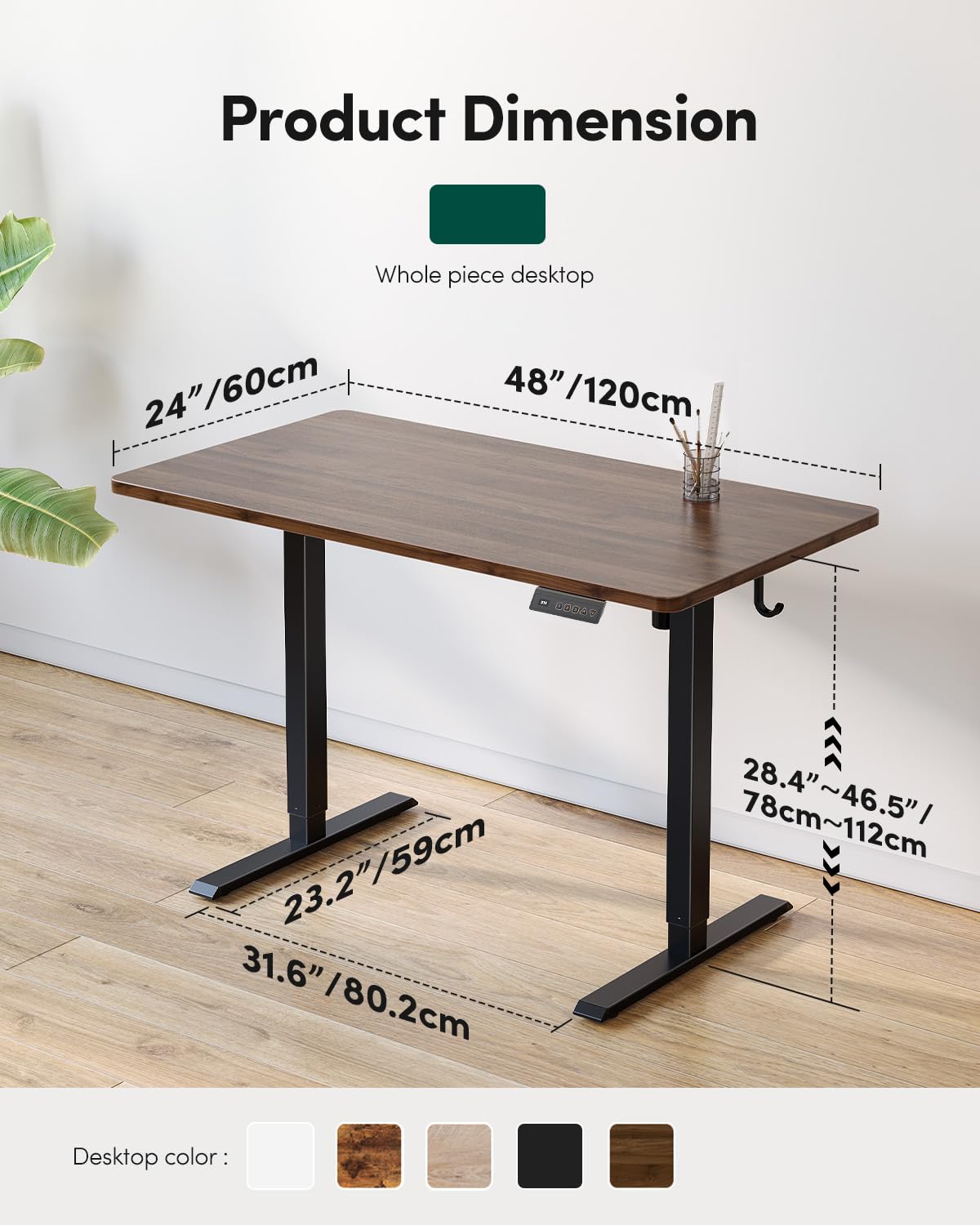 48 x 24 Black Walnut Adjustable Standing Desk H4820
