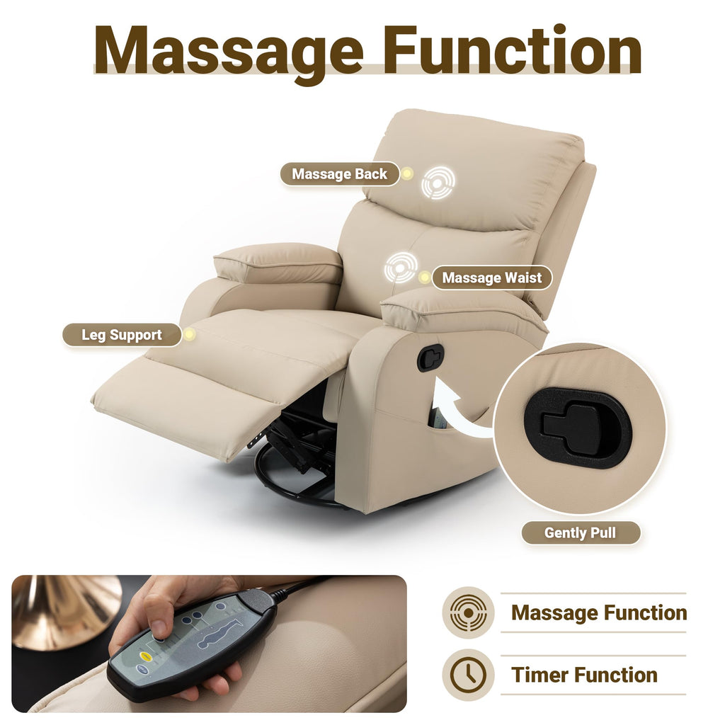 Beige Leather Swivel Rocking Recliner Chair H456523