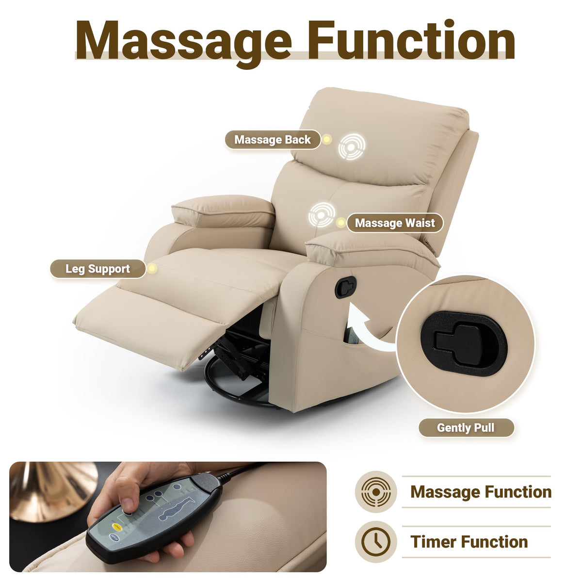 Beige Leather Swivel Rocking Recliner Chair H456523