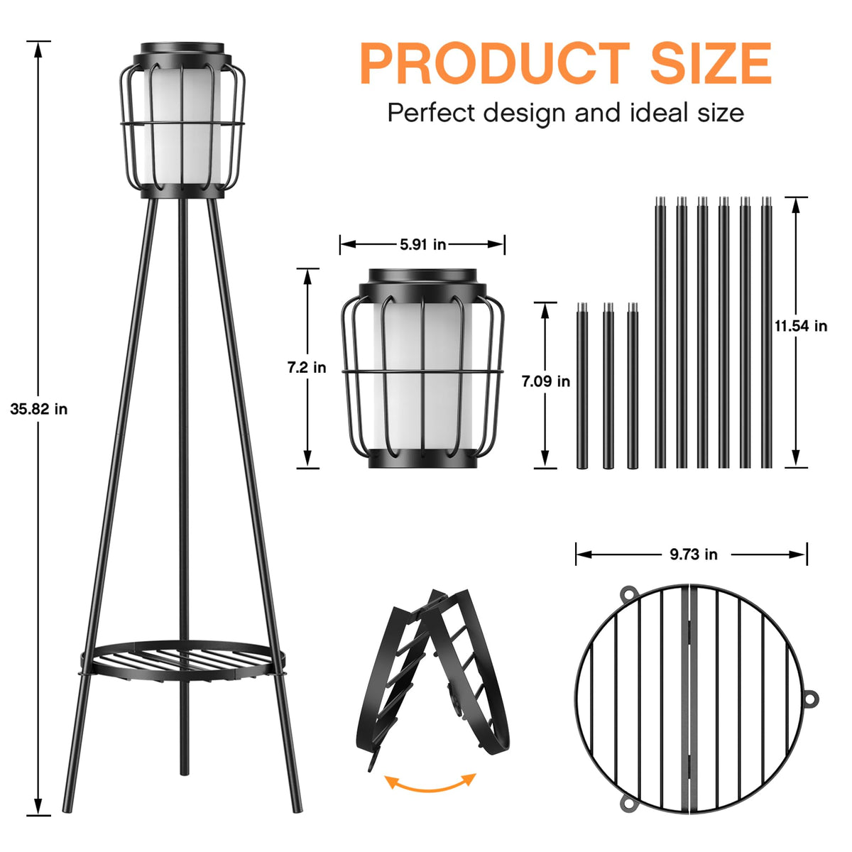 2 Pack Waterproof Solar Floor Lamp & Metal Planter Holder U31236