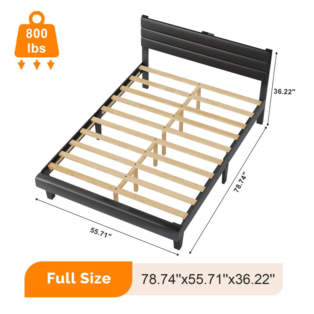 Full Faux Leather Upholstered Platform Bed Frame with Adjustable Headboard U464289