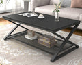 Black 2 Tier Wood Coffee Table with Storage N3953