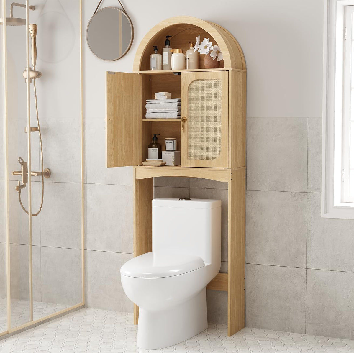 Arched Rattan Over the Toilet Storage Cabinet with Doors S166922