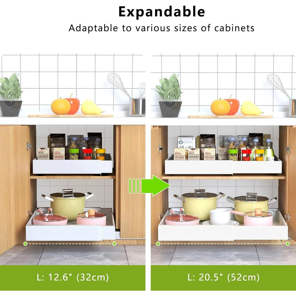 4 Pack Pull Out Cabinet Organizer, 21Deep Slide Out Drawer Organizers, White N3634