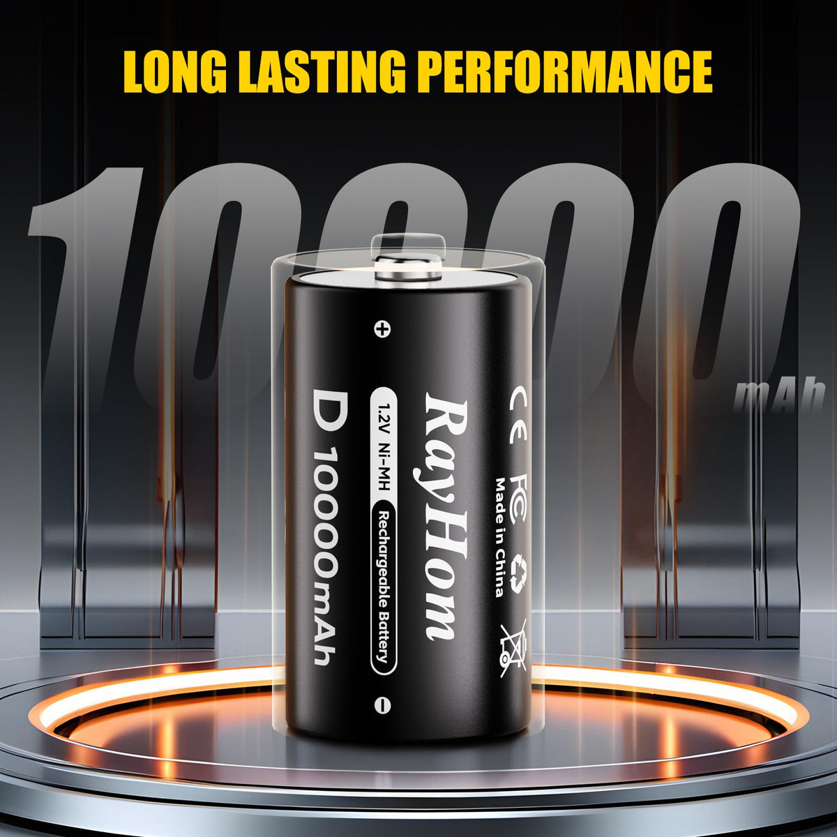4 Pack 10000mAh Rechargeable D NiMH Batteries with 4 Slot Charger S9843