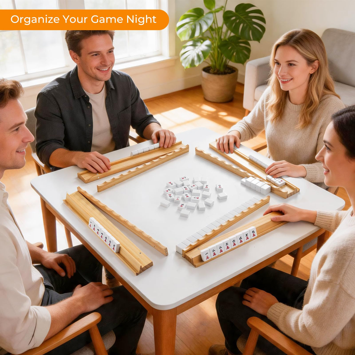 Wooden Mahjong Racks with Magnetic Pushers Set of 4 V43061
