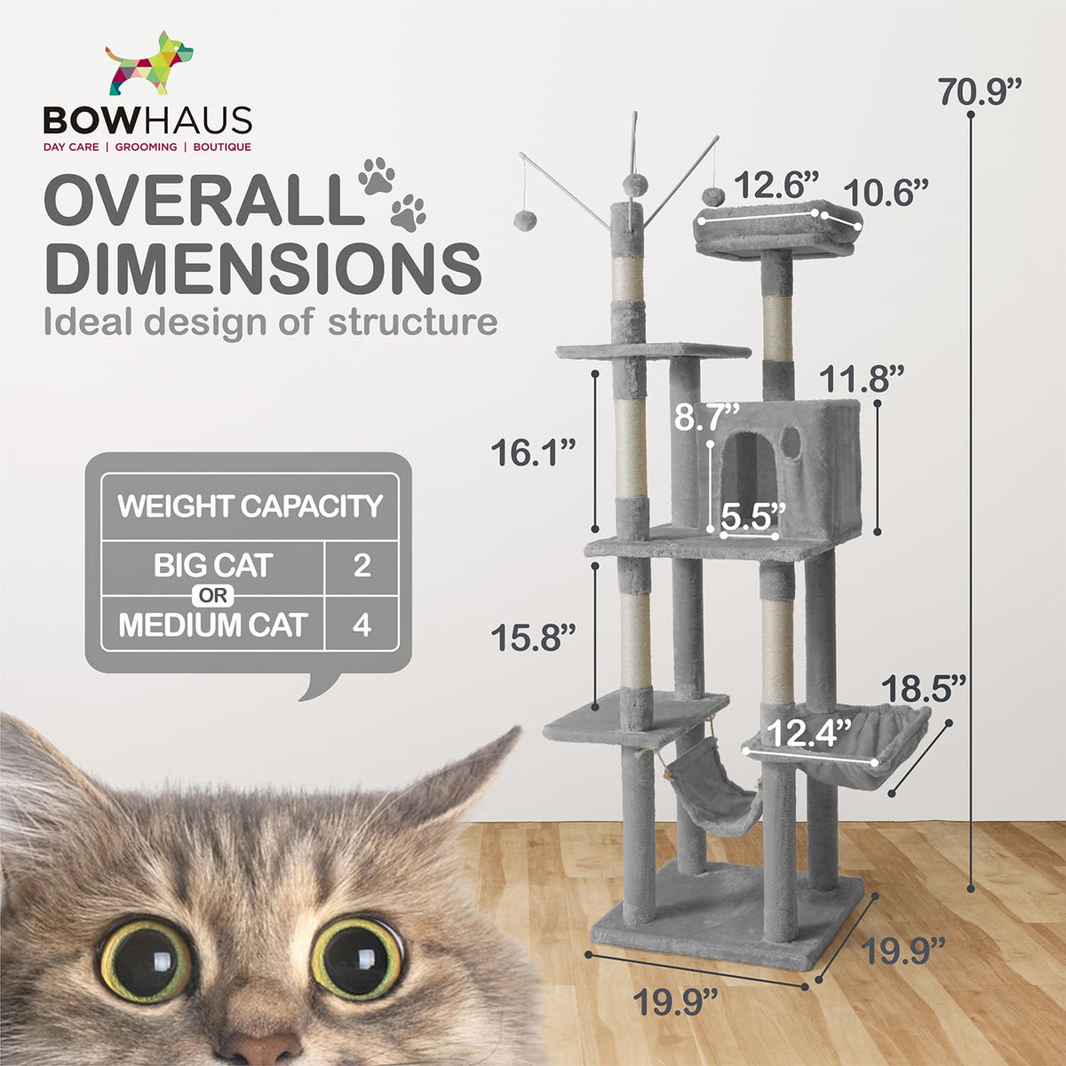 Tall Multi-Level Cat Tree with Scratching Posts, Hammock, Cat Cave Condo M99161