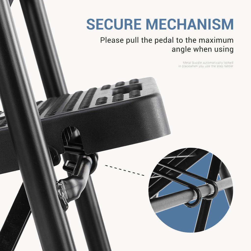 3 Step Ladder with Anti-Slip Pedal and Handrail, 500lbs, Black L3138