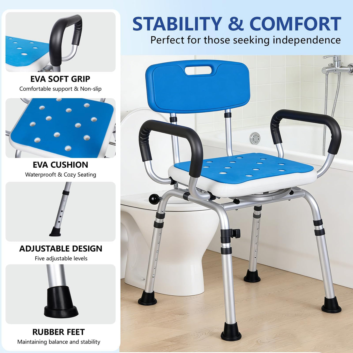 Swivel Shower Chair 500lbs Heavy Duty Adjustable K4455