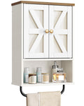 White and Walnut Bathroom Wall Cabinet with Towel Bar P291845