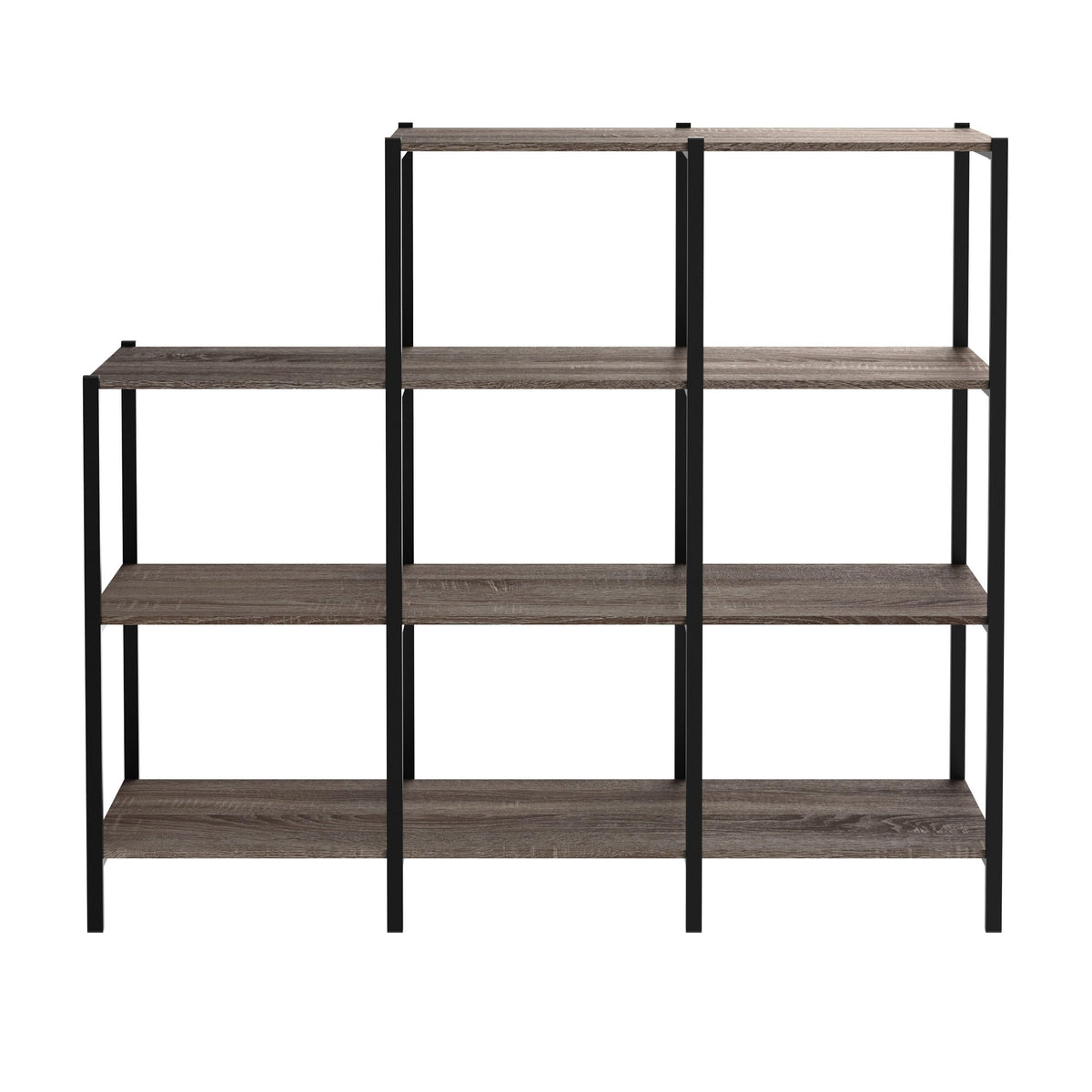 4-Tier Bookcase, 5 Shelves, Black Metal and Wood D843457