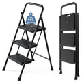 3 Step Ladder with Anti-Slip Pedal and Handrail, 500lbs, Black L3138