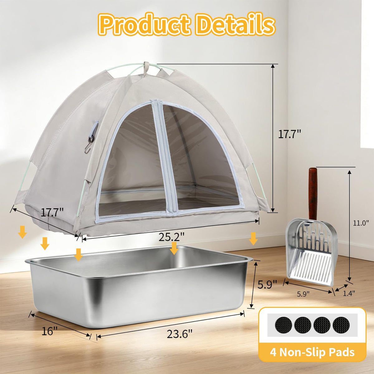 Stainless Steel Extra Large Enclosed Cat Litter Box J5291